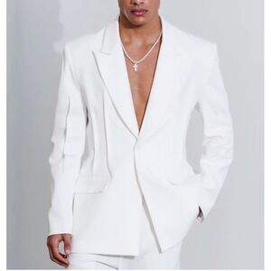 ORTTU Salvador Jacket White Sculpted Blazer Single Button Men XS Euro Glam Avant